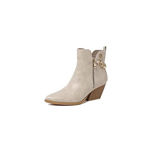 QUEEN HELENA camperos stivaletti texani bassi cpn tacco western cowboy stivali con zip laterale a punta donna x28-101 (beige, numeric_41)