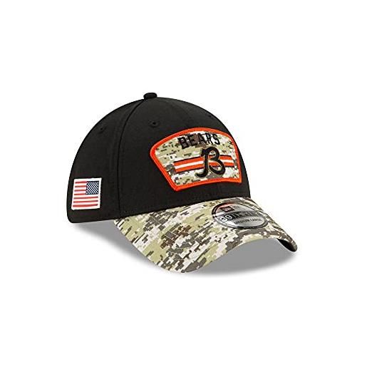 New Era nfl chicago bears salute to service 2021 sideline 39thirty stretch fit game cap, nero e mimetico, s/m