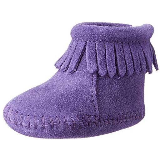 Minnetonka velcro back flap bootie - scarpe per gattonare unisex - bimbi 0-24, viola (purple), 21 eu