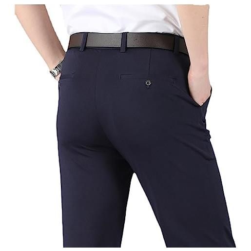 MAOAEAD pantaloni classici da uomo ad alta elasticità, pantaloni estivi a vita alta, casual, pantaloni elasticizzati da uomo, pantaloni aderenti (blu reale, 38 w)