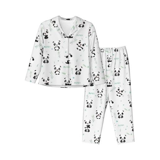 JBYJBX pigiama a maniche lunghe classico con stampa di panda in bambù morbido per le donne durevole pigiameria e loungewear, nero, s