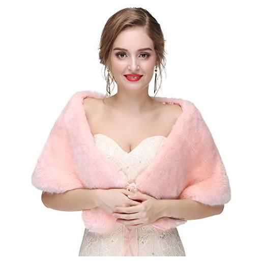 Insun donna scialle pelliccia sintetica coprispalle per sposa cerimonia feste matrimonio rosa 2