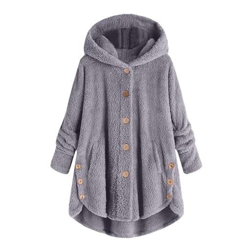 Coo2Sot giacca in pile donna taglie forti in peluche a blocchi di colore, felpa con cappuccio, camicetta ampia, cappotto caldo (c-grey, xl)
