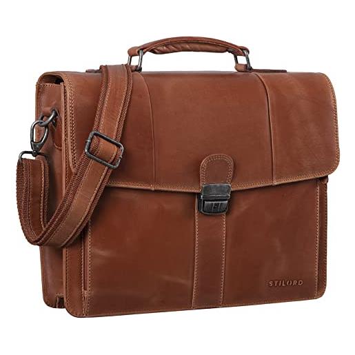 STILORD 'havanna' borsa ventiquattrore uomo in pelle cartella portadocumenti valigetta 24 ore vintage chiusura con chiave, colore: andorra - marrone