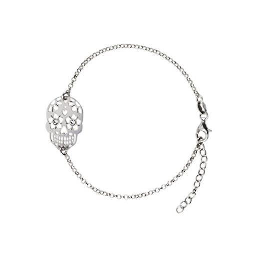 Aka Gioielli - bracciale ciondolo teschio da donna in argento 925 rodiato e cristalli swarovski
