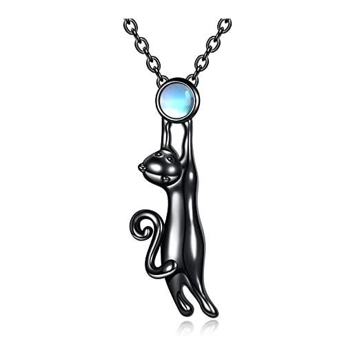 YFN gatto nero collana per le donne argento sterling pietra di luna gioielli irlandesi regali per madre figlia sorella