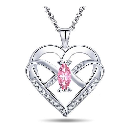 Emma Manor EM collana pendente cuore 14k placcato oro bianco 5a cubic zirconia infinito farfalla gioielli per le donne (rosa)