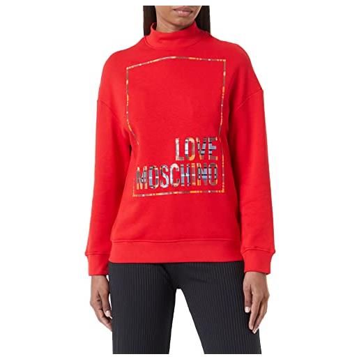 Love Moschino regular fit high collar sweatshirt with shiny print logo box maglia di tuta, red, 46 da donna