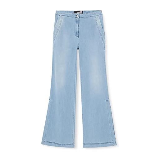 Love Moschino gamba larga in tencel di lino jeans, mix blu chiaro, 54 donna