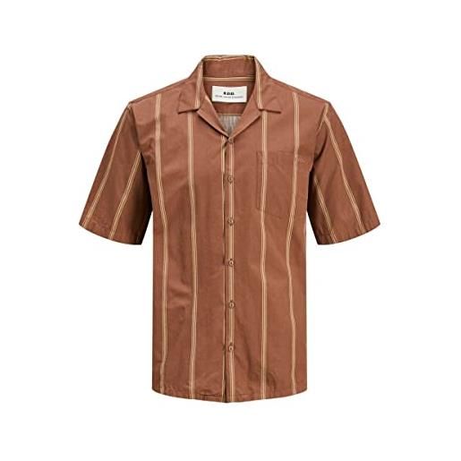 JACK & JONES rddcain resort shirt s/s sn camicia a maniche corte, cocoa brown/stripes: oversize fit, l uomo