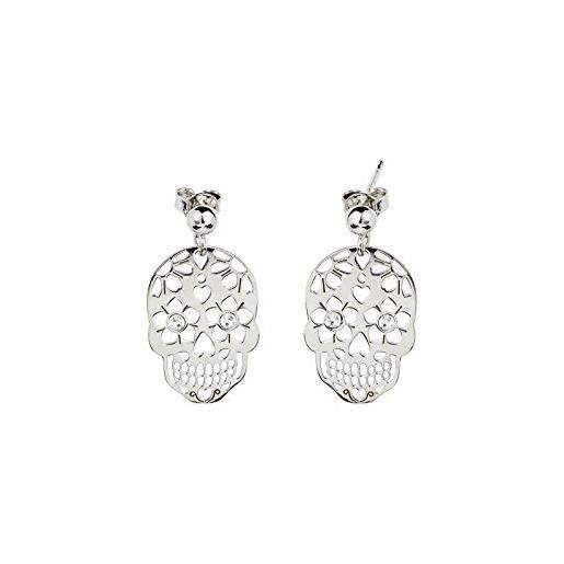 Aka Gioielli® - orecchini pendenti donna argento 925 con teschio e cristalli swarovski, idea regalo ragazza