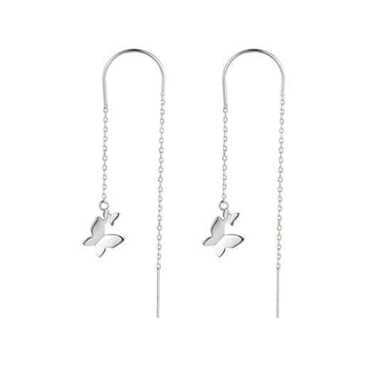 SLUYNZ 925 orecchini pendenti a farfalla in argento sterling catena per donne ragazze adolescenti orecchini threader nappa a catena lunga (a-silver)