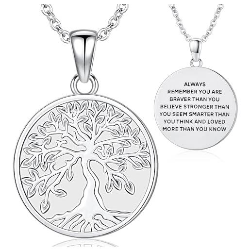 Friggem collana in argento per donna con confezione regalo, ciondolo albero della vita in argento sterling 925 - per mamma e migliore amico, catena da 46 cm (albero della vita-a-1)