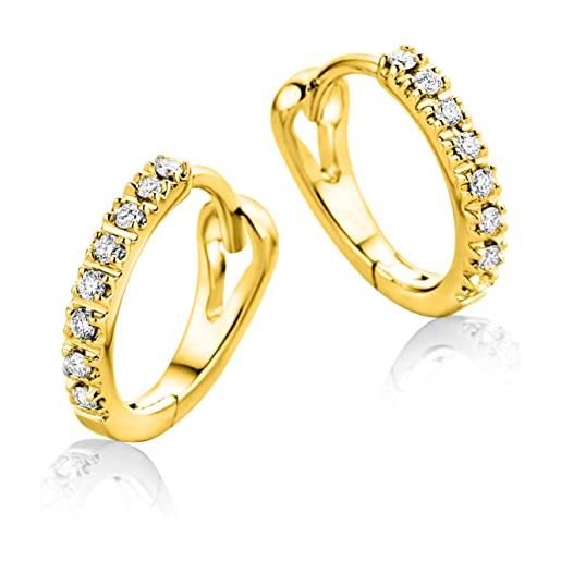 Miore orecchini a cerchio da donna con 16 diamanti da 0,10 ct in oro bianco/giallo 9 carati 375 ø 12 mm (oro giallo)
