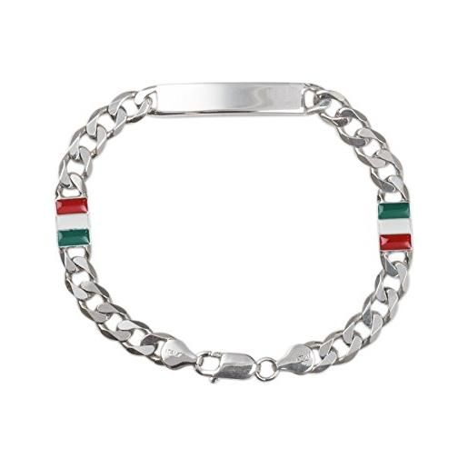 Aka gioielli - bracciale id targhetta bandiera italia da uomo in argento 925 rodiato