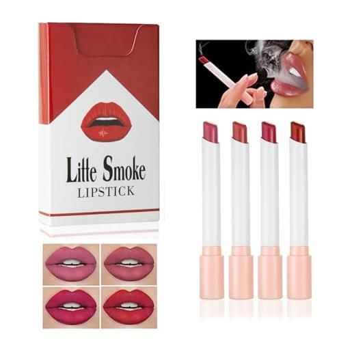 Keeoysie lipstick cigarettes set rossetto, rossetto opaco lunga tenuta, impermeabile e idratante lipstick, 4 pezzi, rossetto opaco, cigaret case design lip stick trucco - b