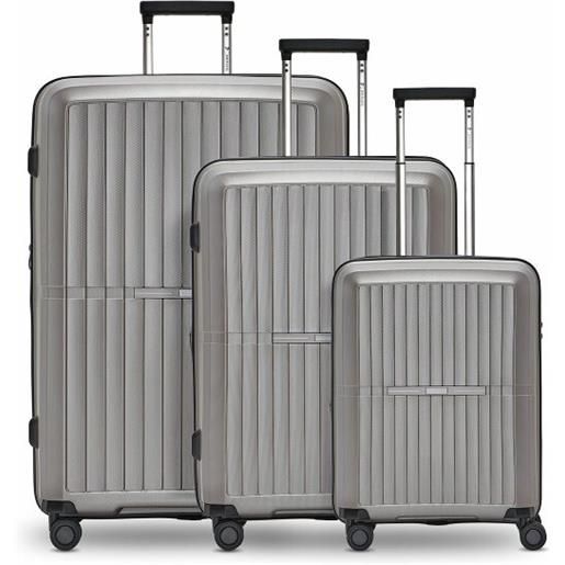 Pactastic collection 01 set di valigie a 4 ruote, 3 pezzi, con piega elastica grigio