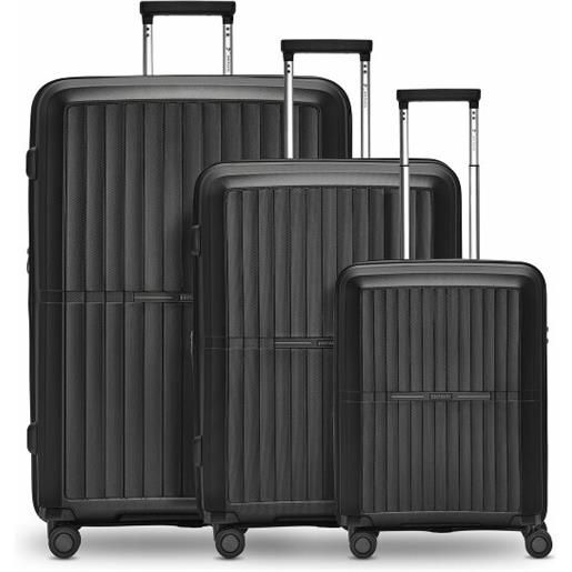 Pactastic collection 01 set di valigie a 4 ruote, 3 pezzi, con piega elastica nero