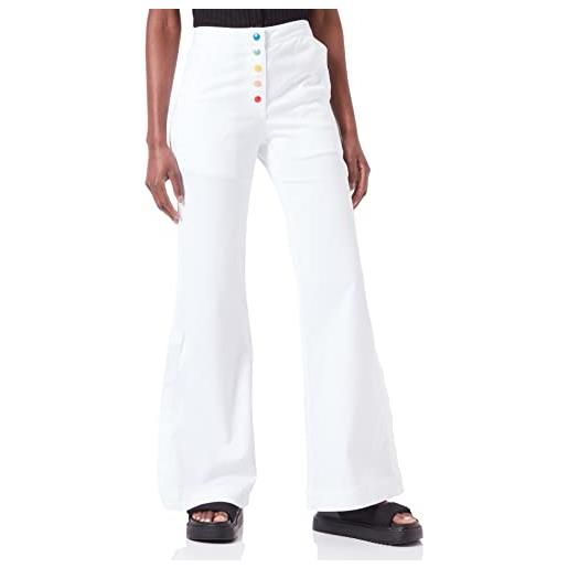 Love Moschino lyocell gabardine with multicolor snap buttons pantaloni, bianco, 46 donna