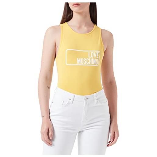 Love Moschino stretch cotton jersey with institutional logo print t-shirt, giallo, 52 donna