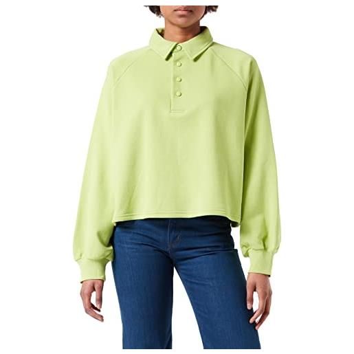 NA-KD buttoned collar sweater polo a maniche lunghe, lime, m donna