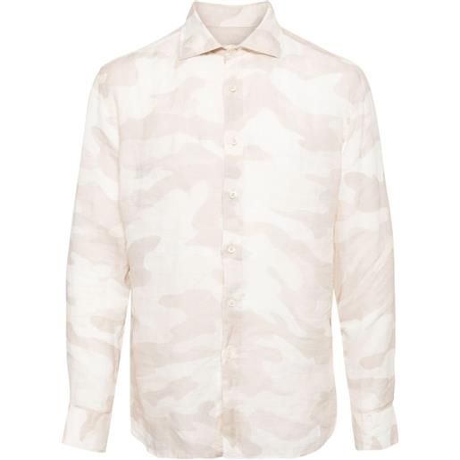 120% Lino camicia con stampa camouflage - toni neutri