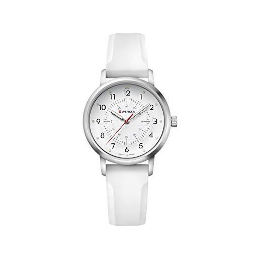 WENGER donna avenue - orologio al quarzo analogico in acciaio inossidabile con cinturino bianco in silicone fabbricato in svizzera 01.1621.112