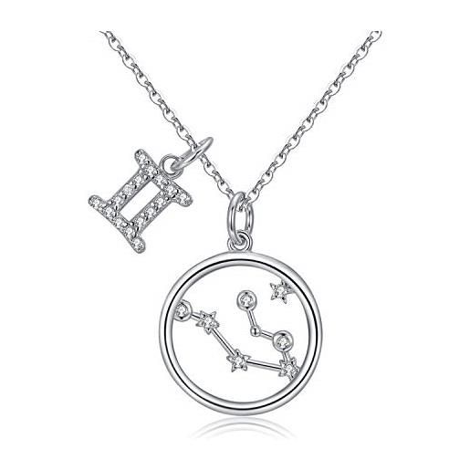 Qings collana segno zodiacale donna - bff collane argento 925 pendenti gemelli coppia, regalo per bambine e ragazze bambina