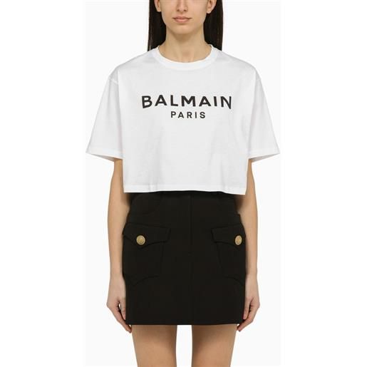 Balmain t-shirt cropped bianca in cotone con logo