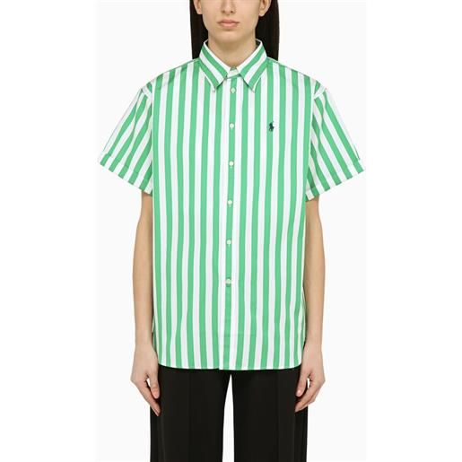 Polo Ralph Lauren camicia a manica corta a righe verde/bianca in cotone