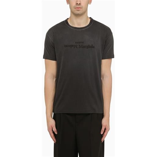 Maison Margiela t-shirt nera effetto slavato in cotone con logo inverso