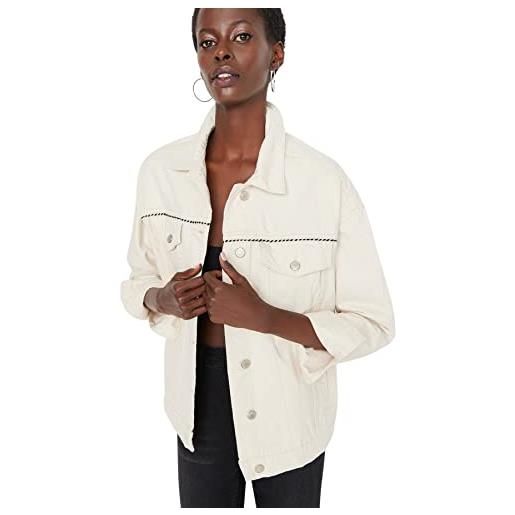 Trendyol ecru pocket detailed denim jacket giacca di jeans con tasche, xs da donna