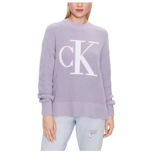 Calvin Klein Jeans maglioncino girocollo lilla da donna con logo ck (s)