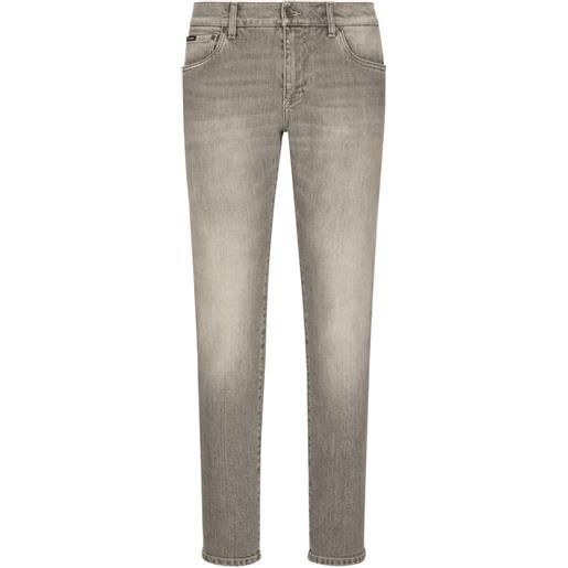 Dolce & Gabbana jeans slim con placca logo - grigio