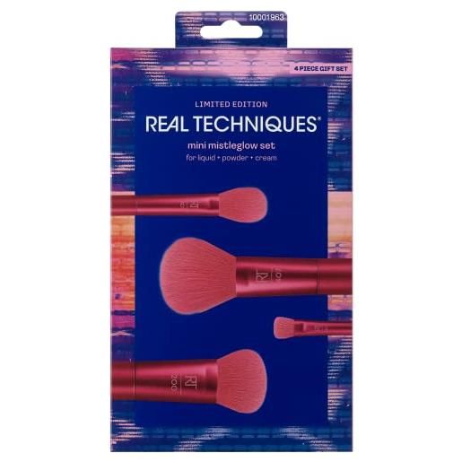 REAL TECHNIQUES mini kit di pennelli da trucco mistleglow in edizione limitata, per trucco liquido, cipria e crema, per calze, rosa, set da 4 pezzi