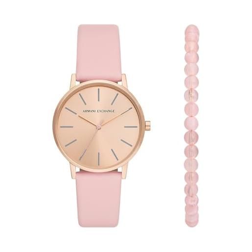 Armani Exchange orologio da donna, movimento a tre lancette, acciaio inossidabile con cassa da 36 mm e bracciale in pelle o acciaio, rosa