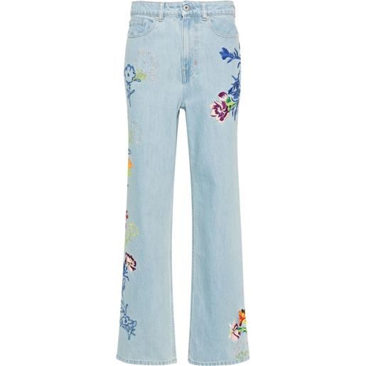 Kenzo jeans sumire drawn flowers a gamba ampia - blu