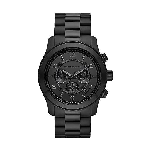 Michael Kors orologio runway da uomo, movimento cronografo, cassa in acciaio inossidabile nero da 45 mm con bracciale in acciaio inossidabile, mk9073, nero