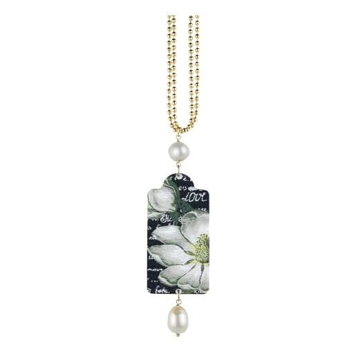 IN LEBOLE collezione the tag fiore bianco collana da donna in ottone pietra perla