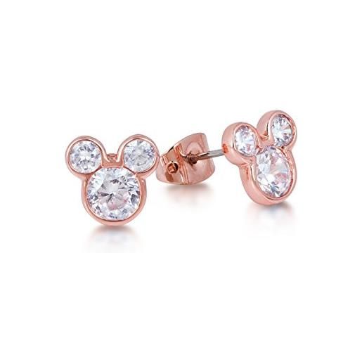 Disney couture kingdom - topolino minnie, gioielli, orecchini a perno da donna, placcati oro rosa, con cristallo swarvoski