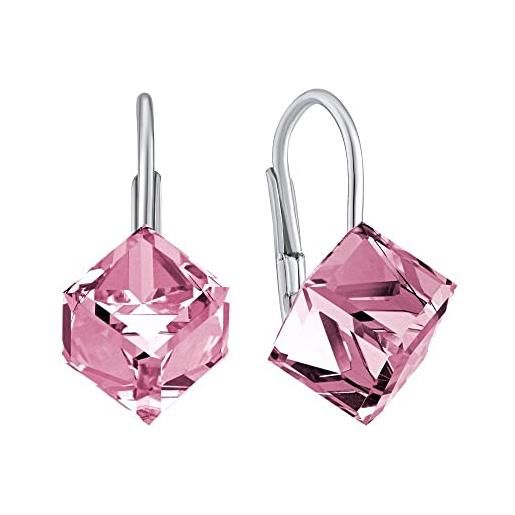 SILVEGO orecchini cubo rosa cristallo swarovski® argento sterling 925