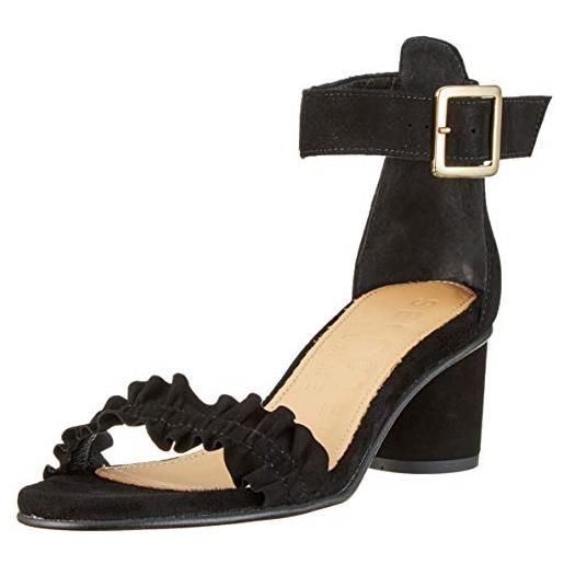 SELECTED FEMME slfmerle suede round heel ruffle sandalb, sandali con cinturino alla caviglia donna, nero (black black), 40 eu