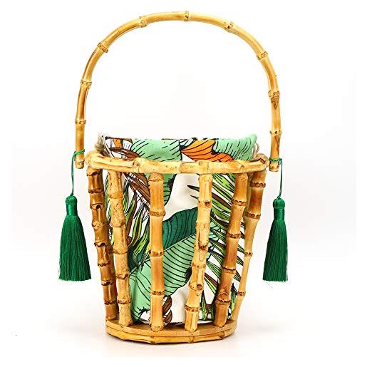 RXMORI borsa tessuta di bambù della nappa fatta a mano, borsa della benna della borsa, borsa delle donne della spiaggia, borsa di totalizzatore del cestino di bambù borse, colore, etichettalia unica