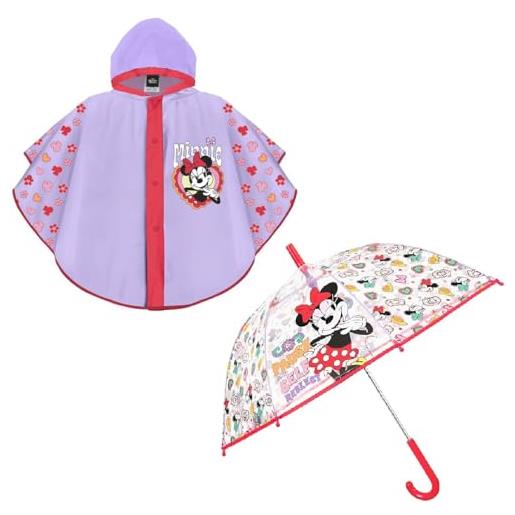 prl mantellina pioggia e ombrello minnie trasparente disney a cupola poncho antipioggia 2-5 anni impermeabile bambina bimba mantella minni