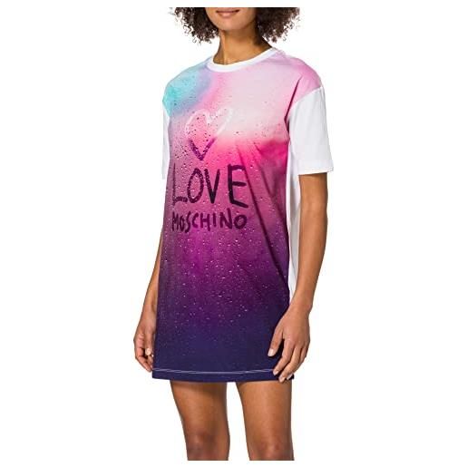 Love Moschino jersey t-line dress elbow-length sleeves_tarnished shaded glass panel print with heart and logo. Abito casual, bianco, 46 donna