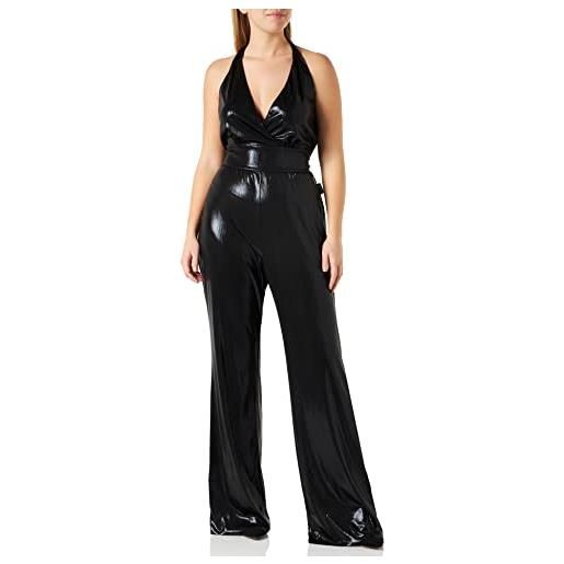 Love Moschino long pants jumpsuit in silver coated stretch jersey tuta, nero, 54 donna