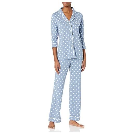 Cosabella bella-pigiama con maniche lunghe e pantaloni set, diamond blue diamond/bianco, s (pacco da 2) donna