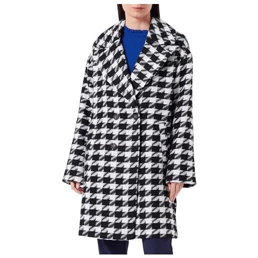 Vila vilunes l/s new coat/pb cappotto corto, nero/dettaglio: bianco houndstooth, 50 donna