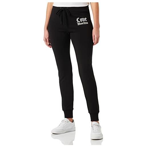 Love Moschino slim fit jogger with gothic logo holographic print pantaloni casual, black, 42 da donna