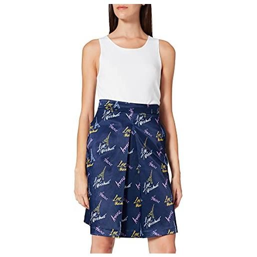 Love Moschino knee-length flared skirt with all-over eiffel tower and logo print gonna, f. Blu/log. Bco, 70 donna